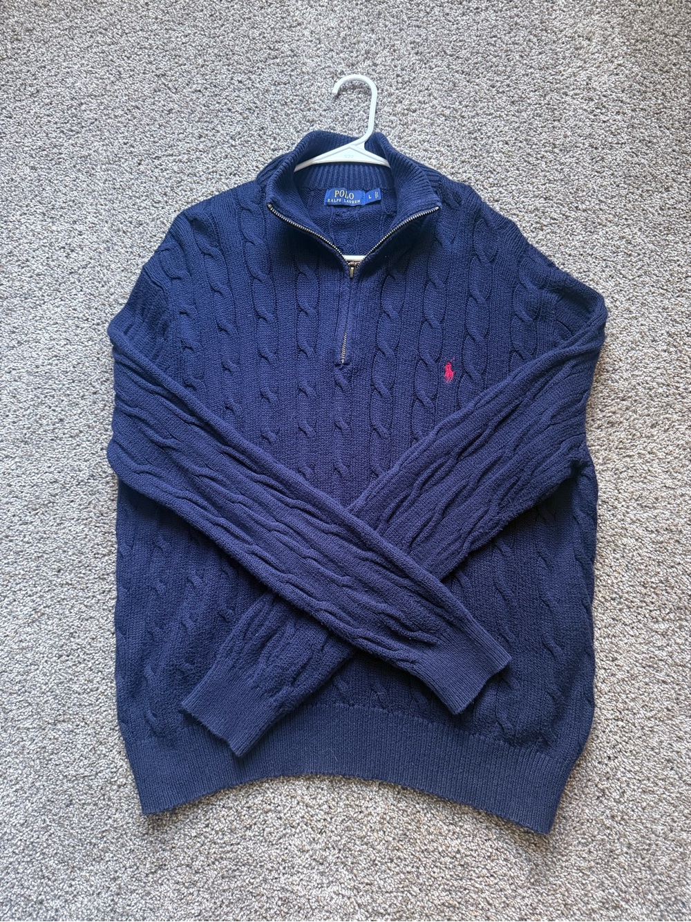 Polo by Ralph Lauren Navy Cable-Knit Half-Zip Sweater with Red Pony